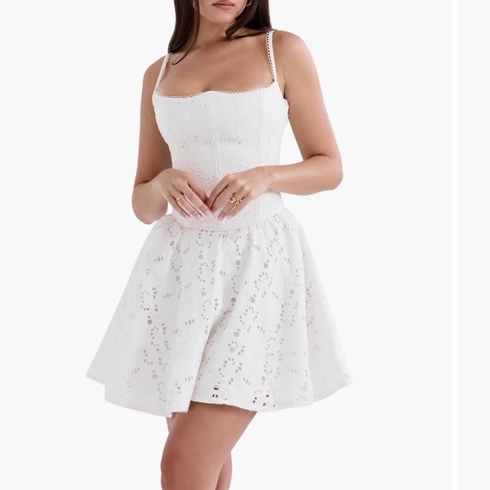 House of Cb Elara Lace Back Broderie Anglais Minidress